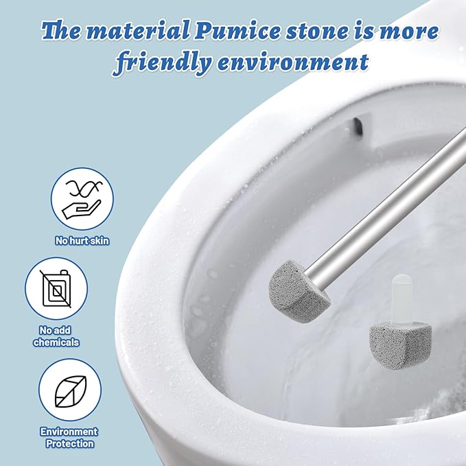 Pumice Stone Toilet Bowl Cleaner Toilet Deep Cleaning,Bathroom Cleaner Brush with Long Handle for Remove Hard Water Stains with Toilet Handle+ Pumice Stones