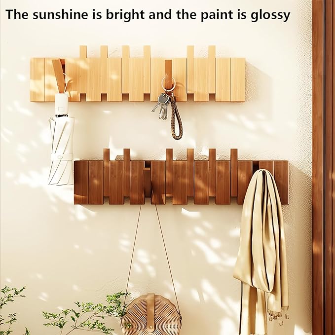 Wall Mounted Piano Key Hanger | Flip Style Hook | Entrance Wall Art Hook, Made of Oak Wood (3 Times Painted, 4 Times Polished) (Walnut, 6Hooks)