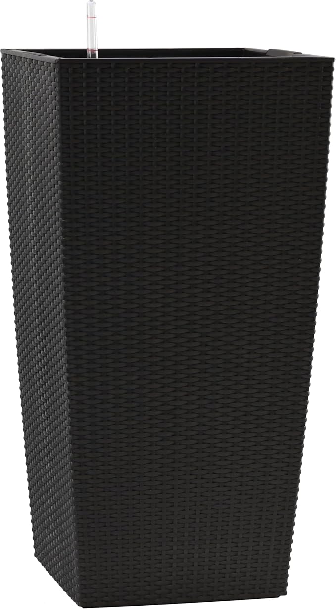 30in Tall Large Plant Pots Planter-Self-Watering Indoor/Outdoor Planting with Drain Holes, Water Level Monitor, Inner Bucket for Front Porch Patio, Black Large