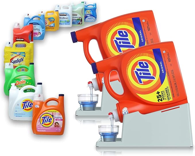 TidyFriend Laundry Detergent Holder Stand Organizer with Drip Tray, 2 Pack Laundry Soap Holder with Non-Slip Rubber Feet for Washing Space Organization, Angled Downward Slope for Easy Pouring (Blue)