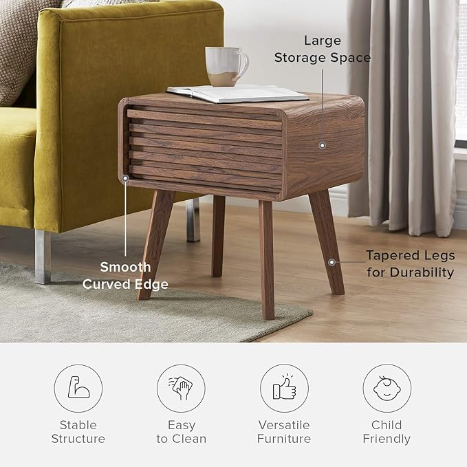 mopio Ensley Nightstand, Side Table, End Table, Mid Century Modern Nightstand with Drawer, Bedside Tables, Small Nightstands with Storage, for Living Room, Bedroom (Single)