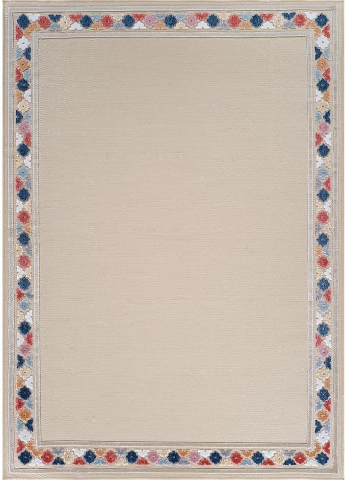 Beverly Rug Outdoor Rug 10x14 Modern Bordered Large Area Rugs for Indoor and Outdoor Patio Easy to Clean Non Shedding Living Room Porch Garden Washable Outside Carpet (10 x 14 Beige)