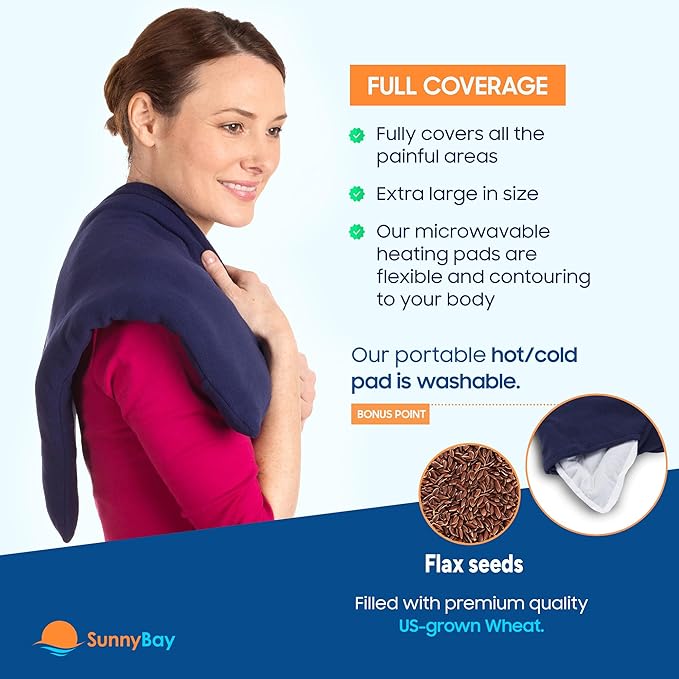 SunnyBay Extra Large Microwave Heating Pad, Microwavable Heavy Weighted Full Body Moist Hot or Cold Pack and Washable Fleece Cover, 10x24 Inches, FSA HSA Eligible, 2.8 lbs, Made in USA, Navy Blue