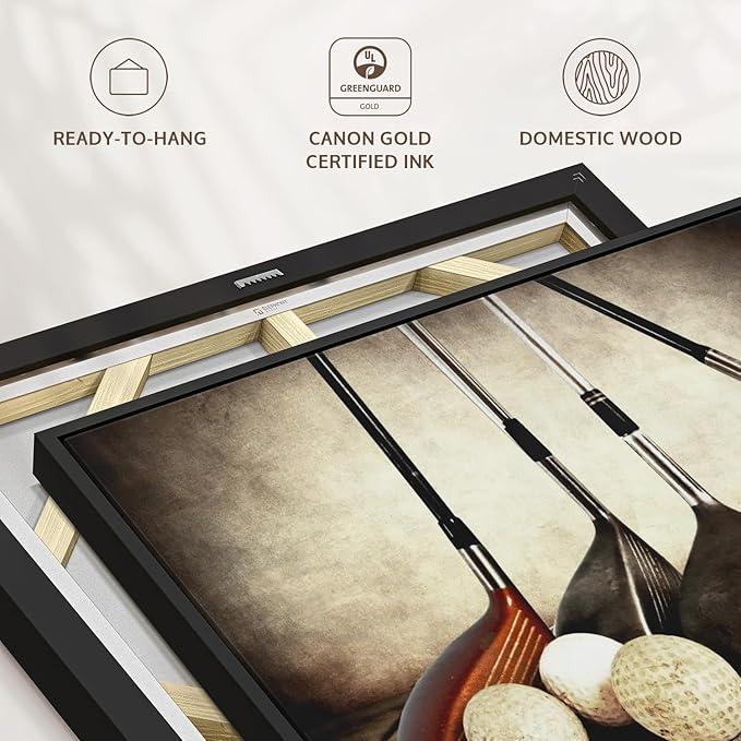 Elephant Stock Golf Sets Wall Art - Horizontal Framed Canvas - 1-Piece Mancave Wall Decor - Photography Sports Canvas Print - Yellow and Brown Decor for Wall - 25" X 17"