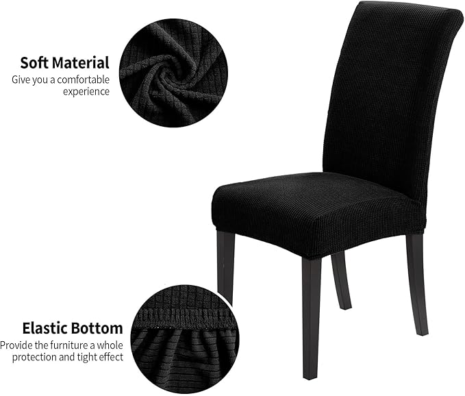 Joccun Chair Covers for Dining Room Set of 6, Dining Chair Slipcovers Stretch Dining Room Chair Covers Seat Protector,Washable Parsons Chair Cover for Home,Hotel,Banquet(Black,6 Pack)