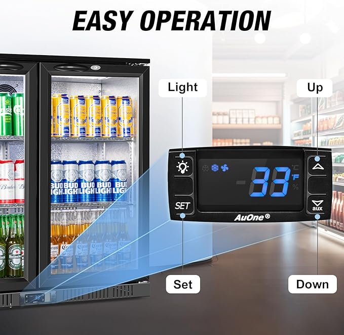 Beverage Refrigerator Under Counter, Back Bar Cooler with 2 Glass Door, Commercial Display Fridge 35.42 Inch Wide 7.4 Cu.Ft, Drink Fridge for Beer Soda Wine, Beverage Cooler for Kitchen Shop Bar