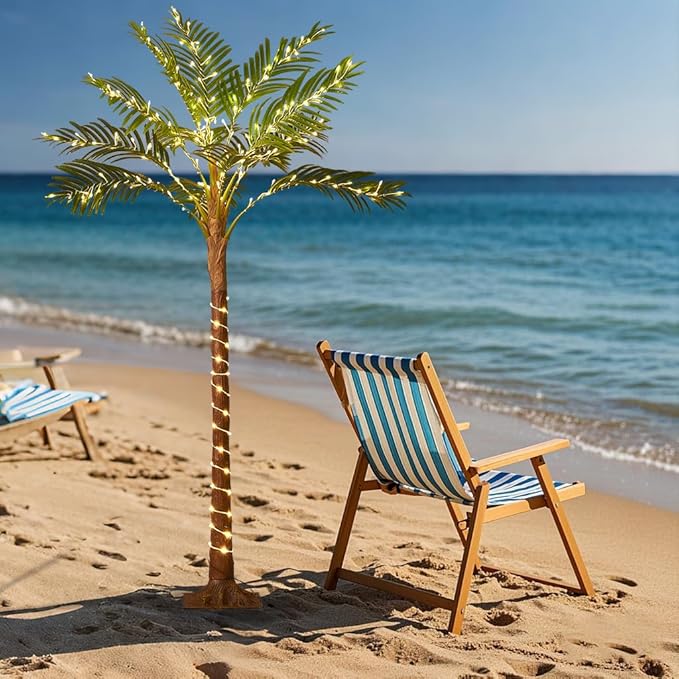 Birchlitland Lighted Palm Trees for Outside Patio 6FT 220 LED Fairy Lights, Artificial Palm Tree Lights Plug in for Home Pool Beach Decoration