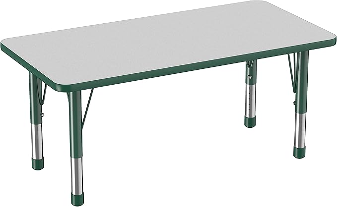 FDP Rectangle Activity School and Kids Classroom Table (24 x 48 inch), Toddler Legs, Adjustable Height 15-24 inches - Gray Top and Green Edge