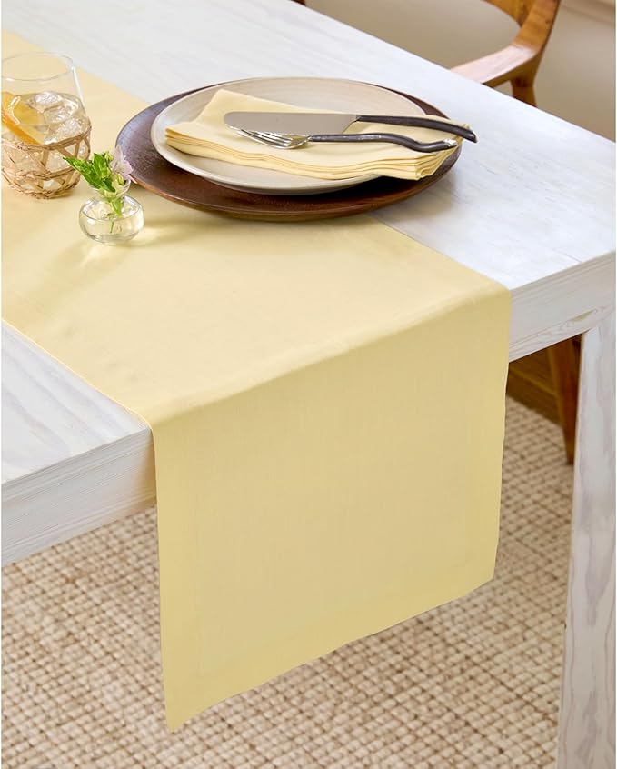 Solino Home Linen Golden Straw Table Runner 132 Inches Long - 100% Pure Linen Extra Long Table Runner 14 x 132 Inch for Fall, Autumn, Thanksgiving - Fete