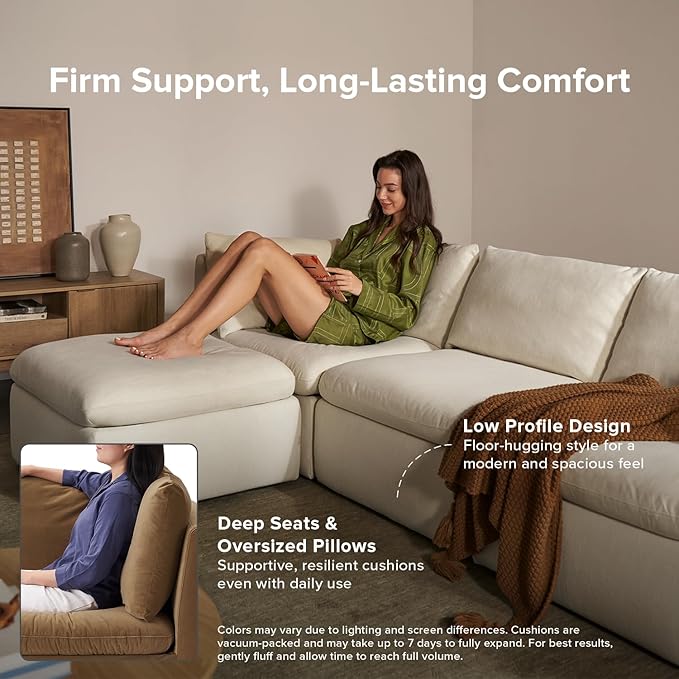 mopio Oversized Modular Sectional Sofa with Fully Removable Covers and Storage, Convertible U, L-Shaped and Sleeper Sectional, Modern Couches with Ottoman Chaise (Hazelnut Velvet, 3 Seater)