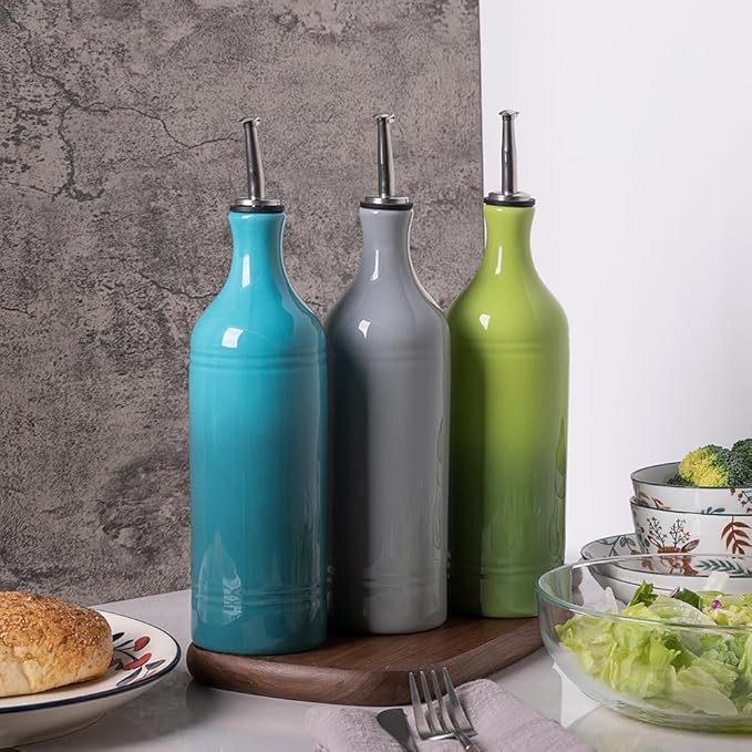Sweejar Large Ceramic Olive Oil Dispenser Bottle, Opaque Oil Cruet Protects Oil to Reduce Oxidation, Storage Oil, Vinegar, Soy Sauce & Other Liquids, Pack of 1, 24 Fl Oz (Gradient Blue)