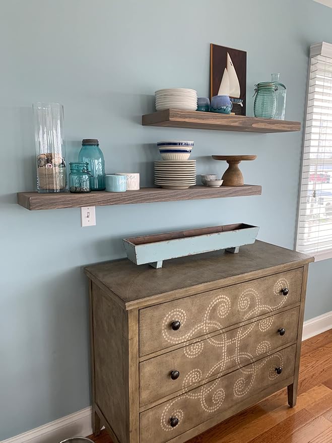 joelsantiques 48 Inch Wooden Floating Shelves for Wall - 48x6x2 in - Made of Natural Wood - Long Heavy Duty Rustic Wall Shelves for Bedroom - Perfect for Living Room, Kitchen - Gray - Grey