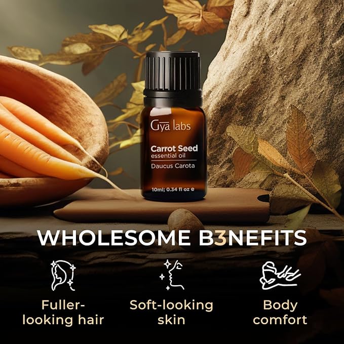 Gya Labs Carrot Seed Essential Oil - 0.34 Fl Oz - 100% Pure Natural Carrot Oil for Skincare, Hair, Scalp & Aromatherapy, Massages ,DIY ＆Candle Making Scent