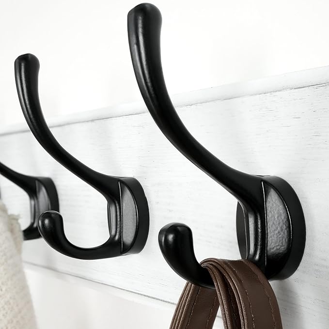 Dseap Coat Rack Wall: Patented, Heavy-Duty, 5-Double-Hooks Wooden Wall Mounted Coat Rack Coat Hanger Hook Rail for Winter Coats Hat Jacket Clothing, White & Black, Pack of 2