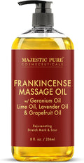 MAJESTIC PURE Frankincense Scar and Stretch Massage Oil for Massage Therapy - Refreshing, and Relaxing - Natural Oils with Frankincense Essential Oil - for All Skin Types - Men and Women - 8 fl oz