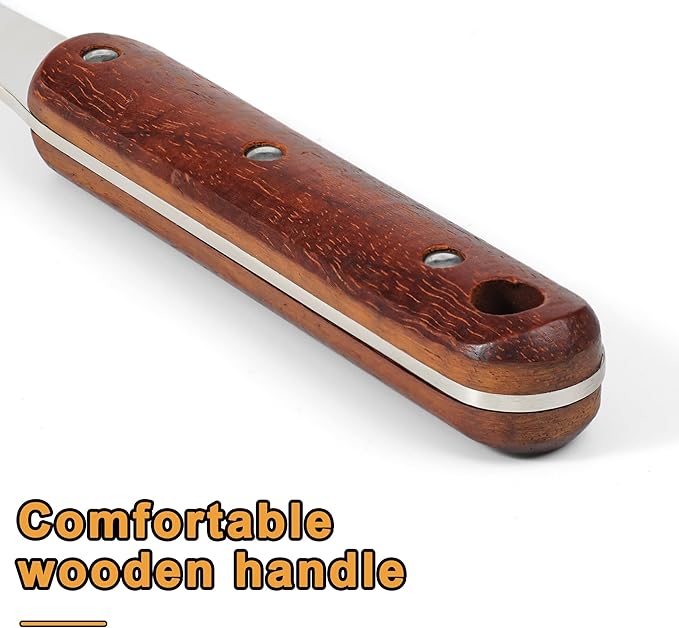 FJNATINH Stainless Steel Wok Spatula and Ladle Tool, Mirror Polished Cooking Utensils Set Metal Wok Accessories with Wooden Handle,Easy to Clean Kitchen Utensils,Sliver