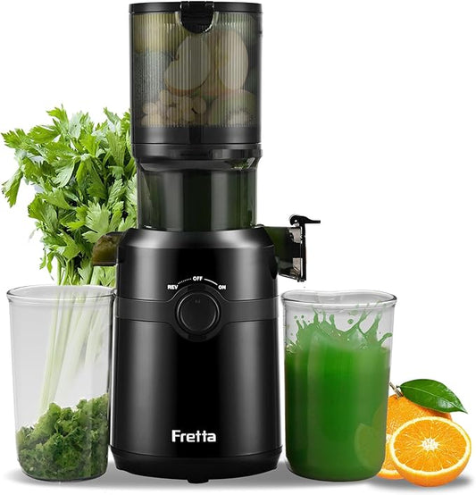 Cold Press Juicer Machines Slow Masticating Juicer Machines with 1.1 L Large Feed Chute Fit Whole Fruits and Vegetables Easy Clean Self Feeding,High Juice Yield,BPA Free (Ink-black)