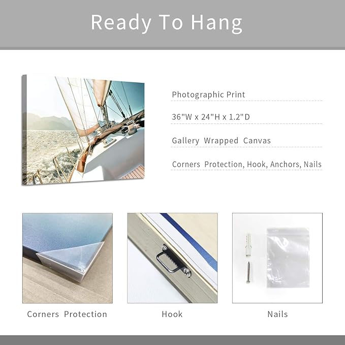 ARTISTIC PATH Nautical Picture Canvas Wall Art: Sailboat Artwork Seascape Print on Canvas for Office Bedrooms (36" W x 24" H,Multi-Sized)