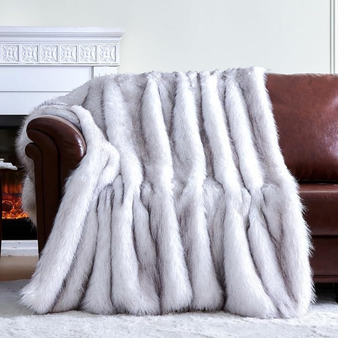 Fluffy Faux Fur Throw Blanket – Super Soft Warm Thick Plush Blanket for Bed, Couch & Office, Cozy Fuzzy Throw with Flannel Backing,90"x90", White