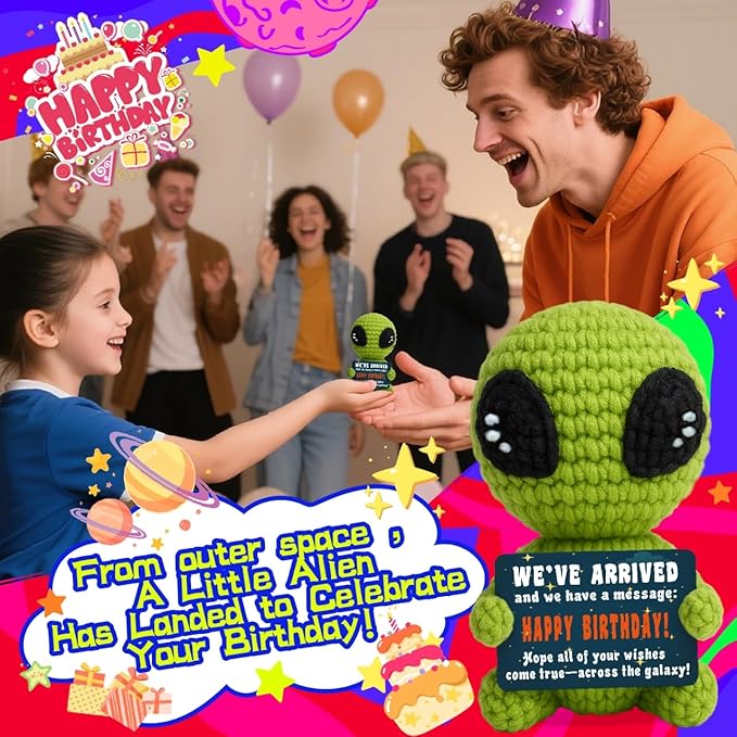 Cute Crochet Alien Plush Toy Unique Birthday Gift for Boys Girls Friends Man Women Handmade Alien Stuffed Animal Funny Space Theme Present for Kids, Teens Sci-Fi Fans