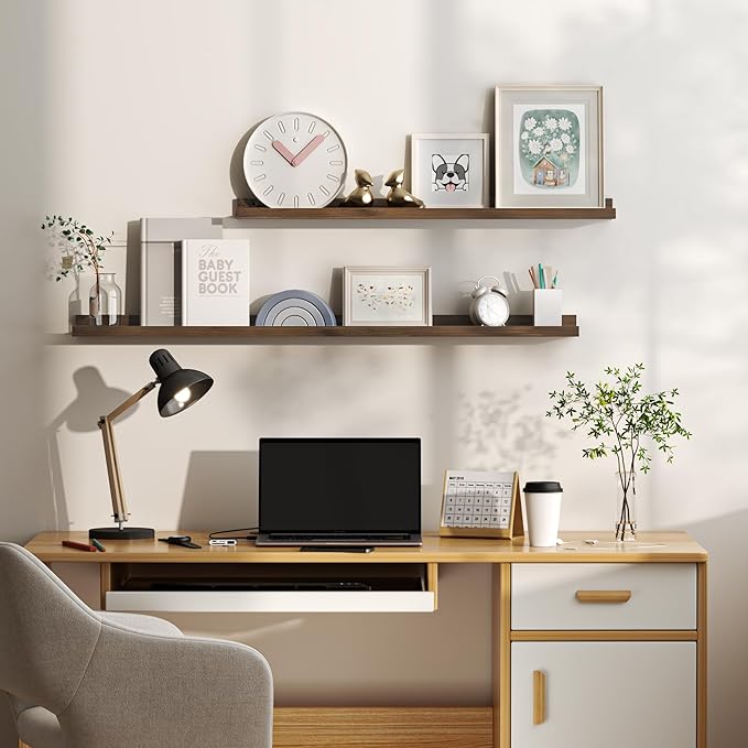 Floating Shelves for Wall, Picture Ledge Shelf 24 Inch Solid Wood Set of 2, Rustic Wall Shelves with Lip, Kids Bookshelf, Photo & Picture Live Edge Floating Shelves for Bedroom, Living Room, Kitchen