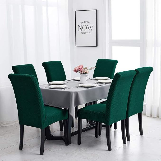 Joccun Chair Covers for Dining Room Set of 6, Dining Chair Slipcovers Stretch Dining Room Chair Covers Seat Protector,Washable Parsons Chair Cover for Home,Hotel,Banquet(Hunter,6 Pack)