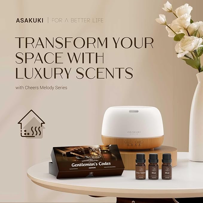 ASAKUKI Essential Oils Set – 6×10ml Cologne-Inspired Unisex Fragrance Oils for Diffusers – Elegant, Clean, and Confident Scents Loved by Women and Men