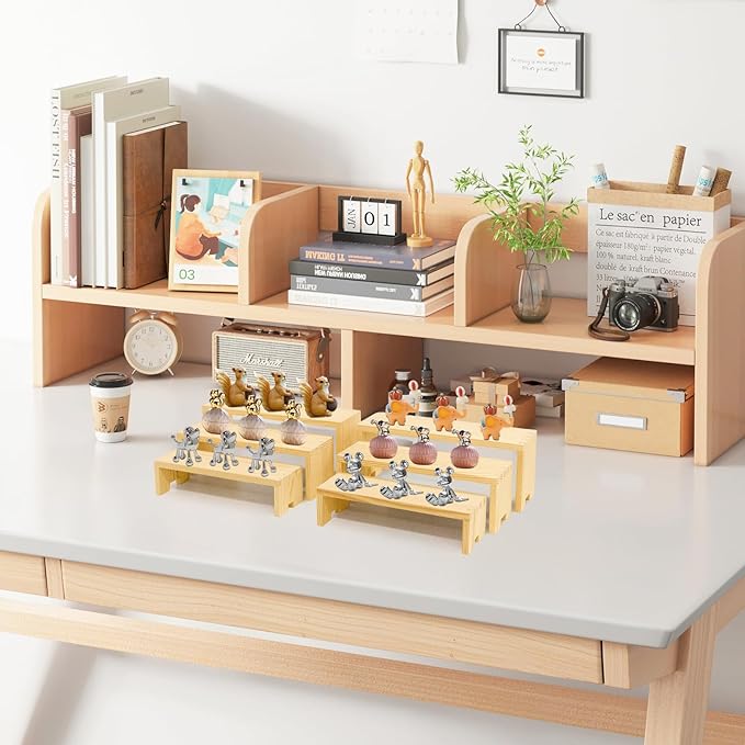 Display Wood Risers Wooden Stand 3 Tier Wood Racks Decorative Rectangular, 2 Set 6 Piece Cupcake Stands Cologne Perfume Organizer Dessert Showcase(Nature)