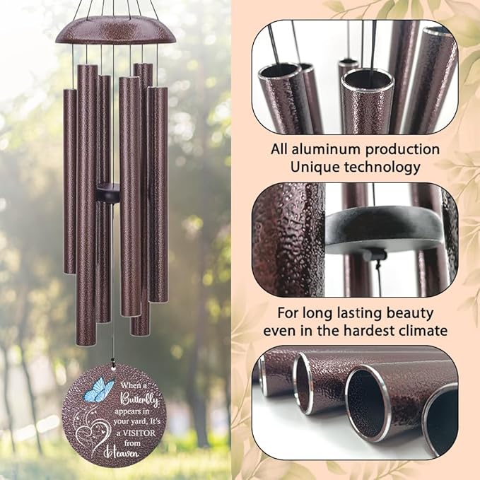 Sympathy Wind Chimes, Personalized Butterfly Wind Chimes for Loss of Loved One, Commemorative Sympathy Gifts for Funeral, in Memory of Dad/Mom/Husband/Wife
