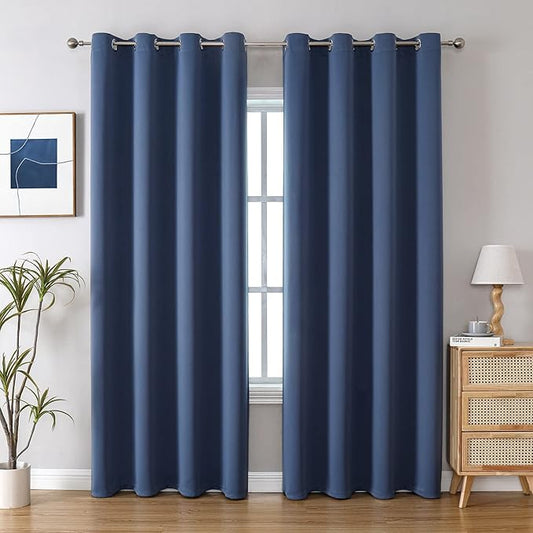 ChrisDowa Blackout Curtains 90 Inches Long 2 Panels Set for Living Room, Grommet Thermal Insulated Room Darkening Curtains for Bedroom (Stone Blue, 52 x 90 Inch)