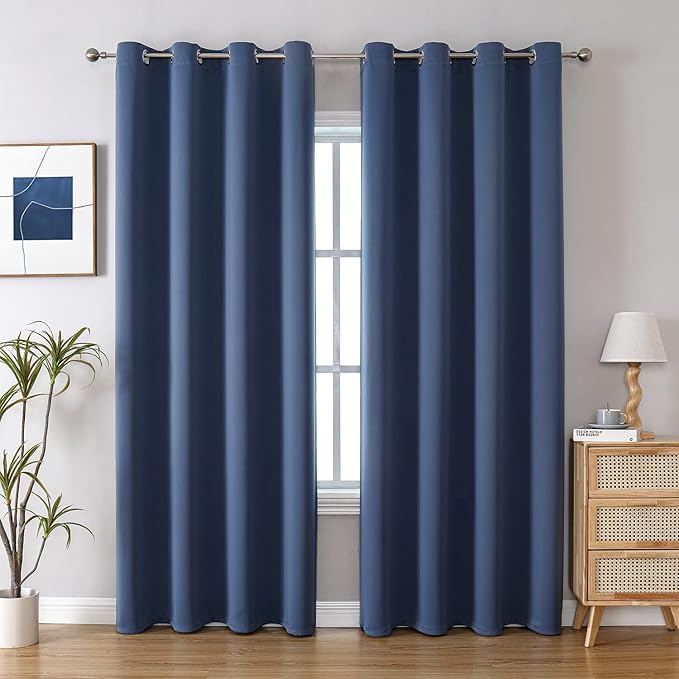 ChrisDowa Grommet Blackout Curtains for Bedroom and Living Room - 2 Panels Set Thermal Insulated Room Darkening Curtains (Stone Blue, 52W x 72L)