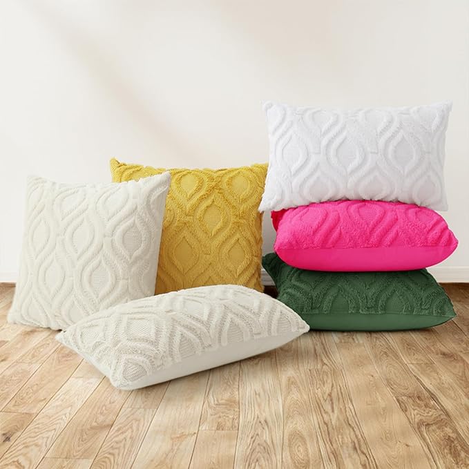 decorUhome Fall Throw Pillow Covers 16x16 Inch Set of 2, Soft Plush Decorative Faux Fur Hot Pink Solid Couch Pillow Covers, Accent Farmhouse Neutral Square Euro Pillow Cases for Sofa Bed Living Room