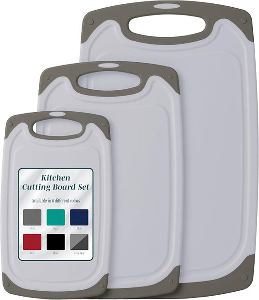 Cutting Boards for Kitchen - BPA-Free Chopping Board - Different Sizes & Non Slip Handles - Reversible, Large Cutting Board Set - Unique Gifts for Cooks Who Have Everything - 3-Pack Gray/Gray