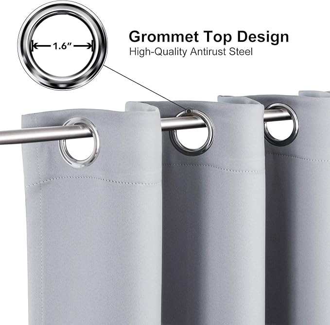 ChrisDowa Grommet Blackout Curtains for Bedroom and Living Room - 2 Panels Set Thermal Insulated Room Darkening Curtains (Light Grey, 52 x 63 Inch)