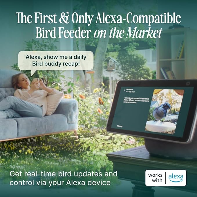 Birdbuddy PRO Solar Smart Bird Feeder with Camera - AI Bird Species Identification, 5MP Photos, 2K HD Video Live Stream Camera, Slow-Motion Video, 2.6in Focus - Blue Solar