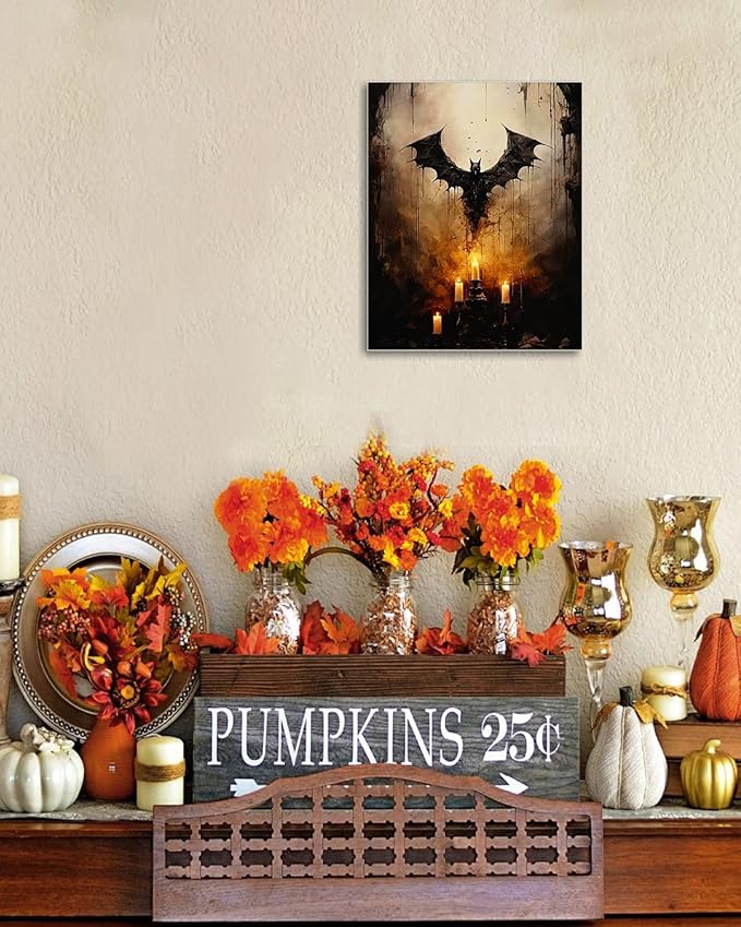 AbcCustomize Halloween Canvas Wall Art - Vintage Moody Bat Poster, Gothic Dark Academia Wall Decor, Spooky Halloween Decor for Farmhouse & Cottage, Fall Decorations Indoor for Living Room & Bedroom