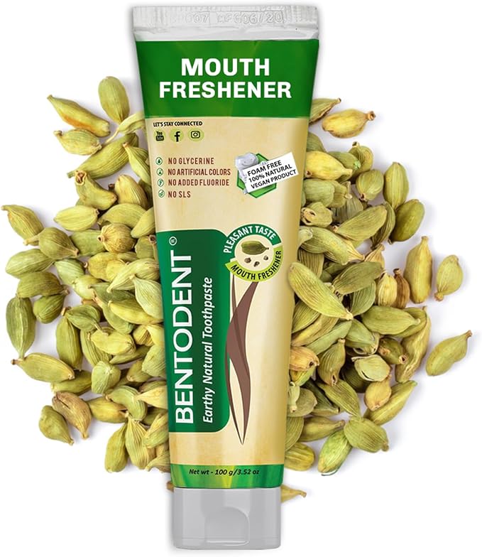 BENTODENT Fluoride Free Remineralizing Calcium Bentonite Clay Toothpaste - Cardamom Flavor Natural Toothpaste, Mint-Free, 3.52 oz - Mineral Tooth Paste Ideal for Sensitive Teeth & Whitening