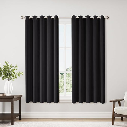 ChrisDowa Blackout Curtains 70 inches Wide for Bedroom - 2 Panels Set Extra Wide Grommet Thermal Insulated Room Darkening Curtains for Living Room (Black, 70 x 63 Inch)