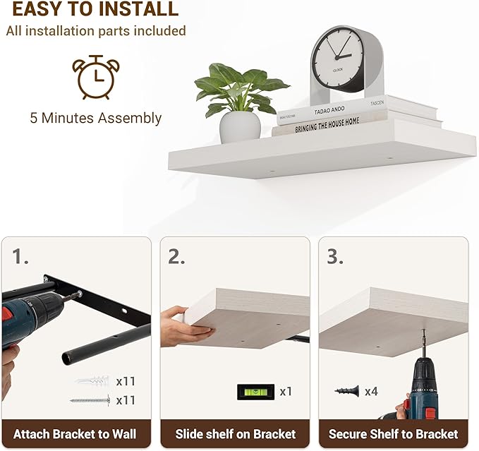 36 Inch Floating Shelves, 36"x9.25"x1.5" Inch Deep Floating Shelves for Wall, Wooden Shelves for Bathroom, Bedroom, Living Room, Cream White Oak
