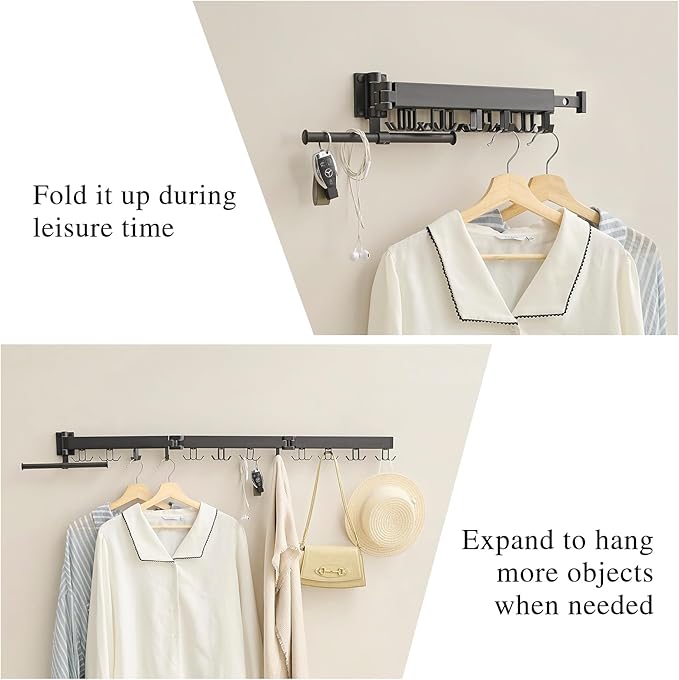 Wall Mounted Clothes Drying Rack,Drying Rack Clothing Wall Mount with Foldable Features(Tri-Fold),Space Saver,Wall Mounted Drying Rack for Laundry Balcony Bathroom (Black)