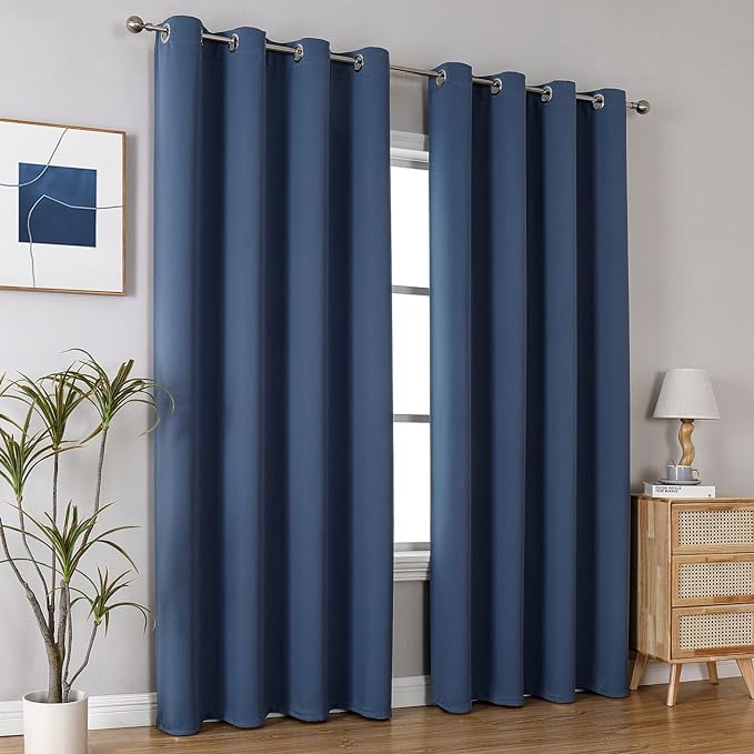 ChrisDowa Grommet Blackout Curtains for Bedroom and Living Room - 2 Panels Set Thermal Insulated Room Darkening Curtains (Stone Blue, 52W x 72L)
