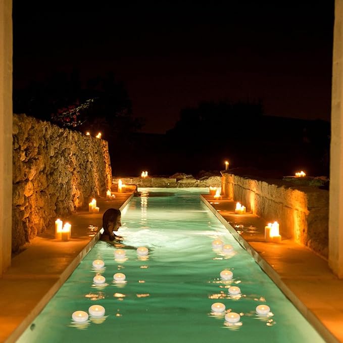 24 Pack 3”Floating Candles Water-Activated Flameless LED Candle, 120 Hour White Battery Operate Waterproof Tealights for Cylinder Vases, Centerpieces at Wedding, Party, Pool,Romantic.