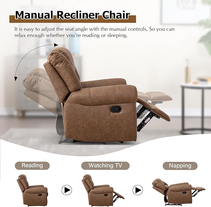 CANMOV Leather Recliner Chair Set of 2, Classic and Traditional Manual Recliner Chair with Comfortable Arms and Back,Manual Single Recliner Sofa for Living Room, Camel
