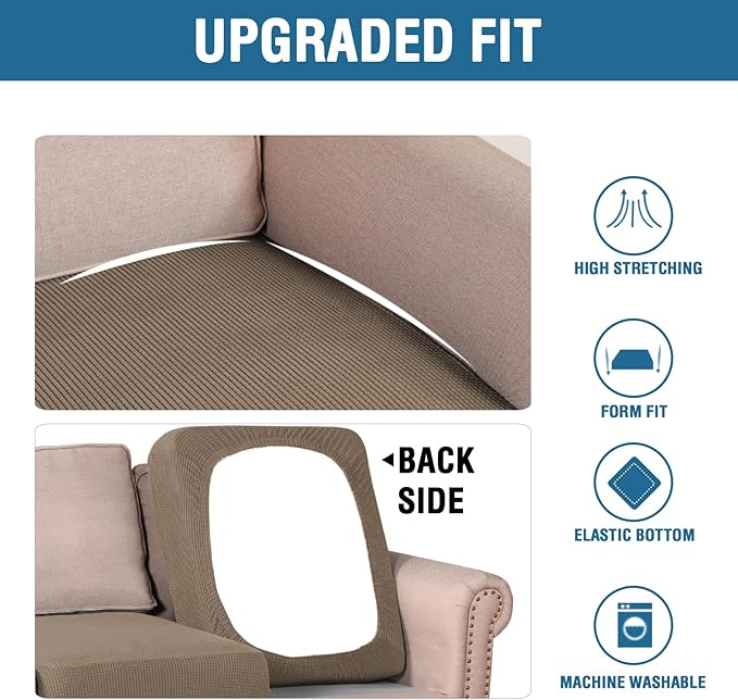 H.VERSAILTEX Super Stretch Individual Seat Cushion Covers Sofa Covers Couch Cushion Covers Slipcover Sets Thick Jacquard Textured Twill Fabric (1 Piece Sofa Cushion Cover, Macchiato)