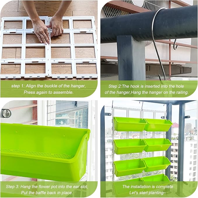 8 Pockets Vertical Planters,Wall Mounted Plastic Plant Grow Pots,Wall Pocket Planters for Indoor,Outdoor,Balcony,Garden Decoration,Light Green