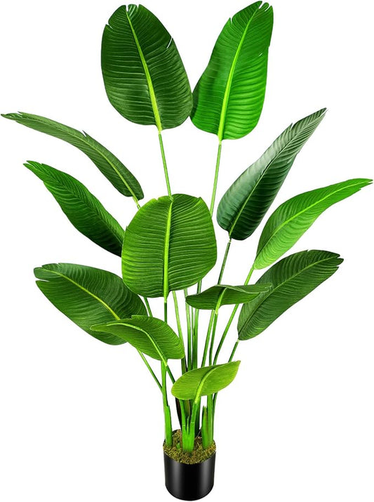 5.5ft Artificial Silk Bird of Paradise Palm Tree (65in) with 12 Trunks Faux Tree and Plastic Nursery Pot, Fake Plant for Office House Farmhouse Living Room Home Decor (Indoor/Outdoor)