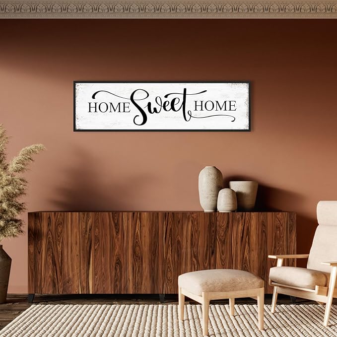 HLJ ART Home Sweet Home Wall Decor Above Bed 16"x48" Framed Large Bedroom Signs Decor for Master Family Room Living Room Dining Room,Modern Farmhouse Ructic Home Sign Behind Couch Wall Decor