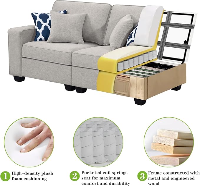 L Lengend Vansen Modular Sectional Sofa U Shaped Couch with Ottoman Modern Reversible Corner Sectional Couch for Living Room (Light Grey, U Shaped Sofa-2)
