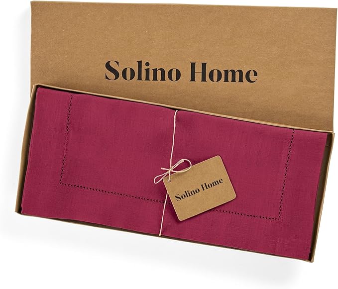 Solino Home Linen Beet Table Runner 120 Inches Long - 100% Pure Linen Hemstitch 14 x 120 Inch Table Runner for Dining, Fall, Autumn, Thanksgiving - Classic Hemstitch