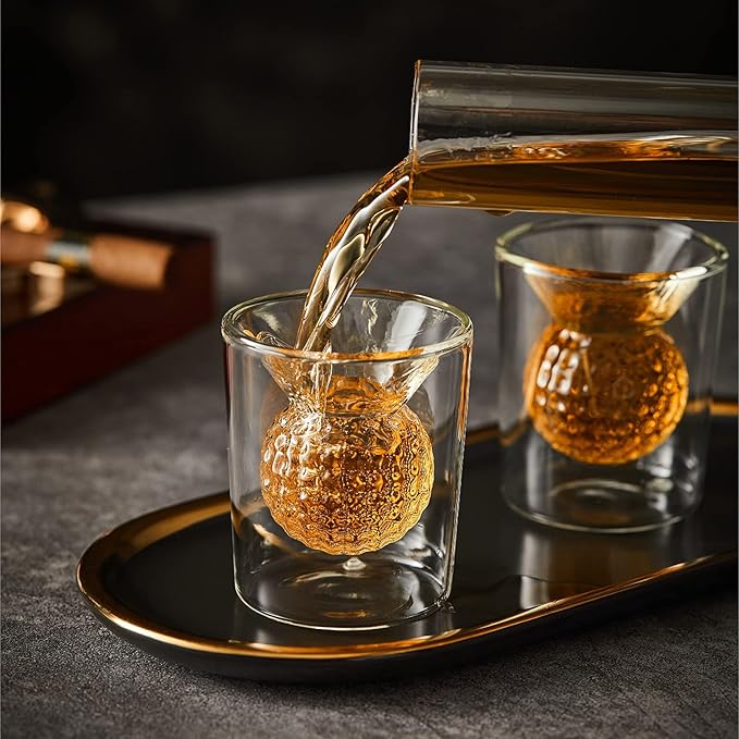Golf Whiskey Decanter Set with 4 Golf Ball Shot Glasses, Unique Golf Gifts for Men Women, 750ml Golf Themed Liquor Dispenser, Golf Club Drink Dispenser for Bourbon, Scotch, Vodka, Tequila